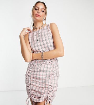 Heartbreak Tall ruched mini dress in pink check