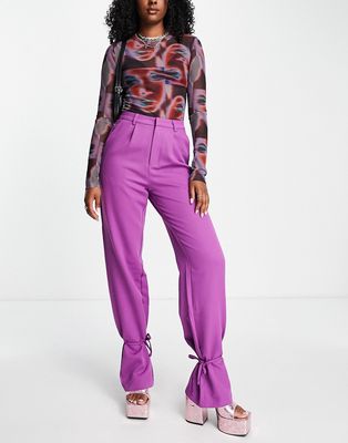 Heartbreak tie cuff tailored pants in purple - part of a set