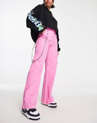 Heartbreak wide leg cargo pants with detachable chain in pink
