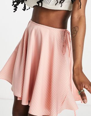 Heartbreak wrap tie side mini skirt in pink stripe - part of a set