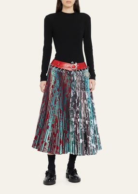 Heather Pleated Belted Midi Skirt