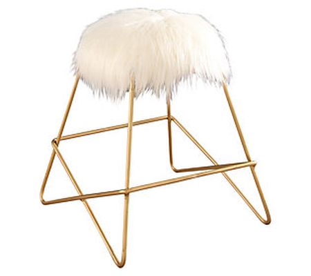 Heather White Faux Fur Vanity Stool by Abbyson Living