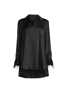 Heavy Metal Feather-Embellished Satin Tunic