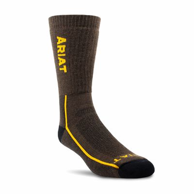 Heavyweight Merino Wool Steel Toe Performance Work Socks in Brown Spandex, Size: XL by Ariat