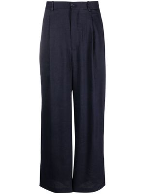 Hed Mayner elongated tailored linen-blend trousers - Blue