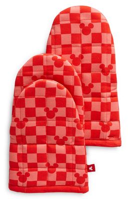 hedley & bennett Mickey Check Oven Mitts in Pink/Red