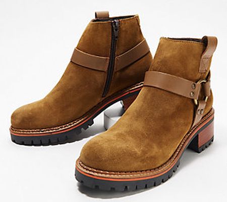 Hee Suede Lug Sole Ankle Boots with Harness Detail