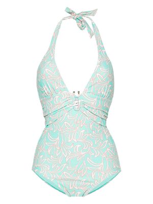 Heidi Klein prickly pear-print halterneck swimsuit - Blue