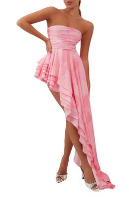 HEIRESS BEVERLY HILLS Asymmetric Ruffle Strapless Dress in Pink