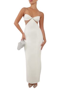 HEIRESS BEVERLY HILLS Diamante Cutout Maxi Dress in White