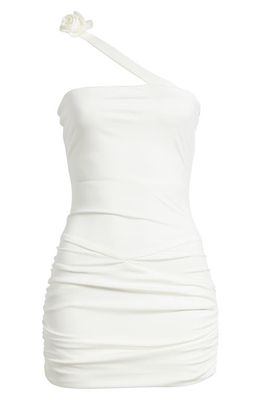 HEIRESS BEVERLY HILLS Rosette One-Shoulder Jersey Minidress in White