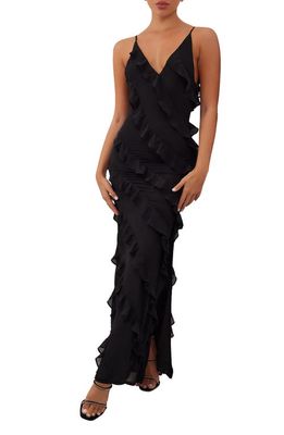 HEIRESS BEVERLY HILLS Ruffle Chiffon Gown in Black