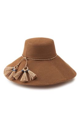 Helen Kaminski Luciah Tassel Linen Hat in Nutshell 