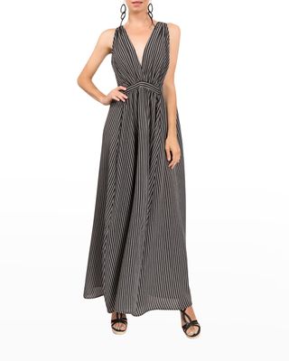 Helene Striped Cotton V-Neck Maxi Dress