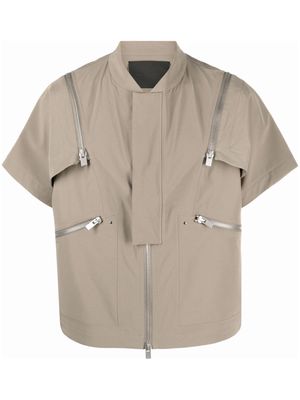 HELIOT EMIL Anophyte detachable-sleeve boxy shirt - Brown