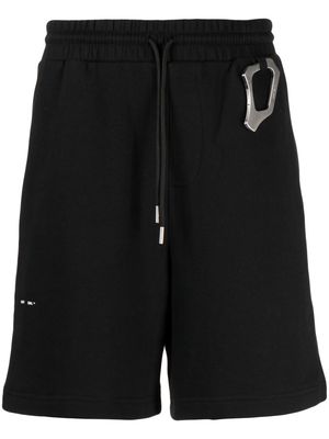 HELIOT EMIL carabiner-detail organic cotton track shorts - Black