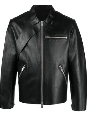 HELIOT EMIL panelled zipped leather jacket - Black