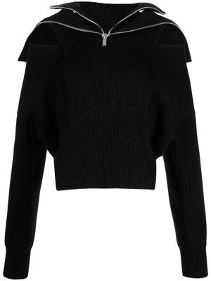 HELIOT EMIL ribbed-knit zip-detail jumper - Black