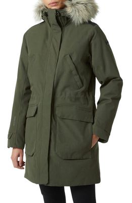 Helly Hansen Varanger Waterproof Down & Feather Fill Parka with Faux Fur Trim in Utility Green
