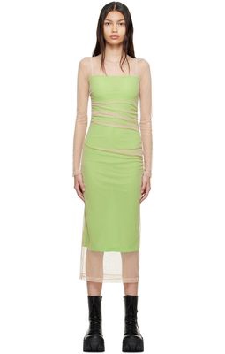 Helmut Lang Beige & Green Polyester Midi Dress