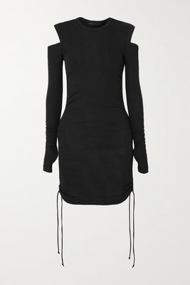 Helmut Lang - Cold-shoulder Ruched Ribbed Cotton-jersey Mini Dress - Black