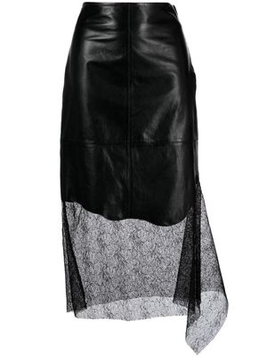 Helmut Lang lace-trimmed leather skirt - Black