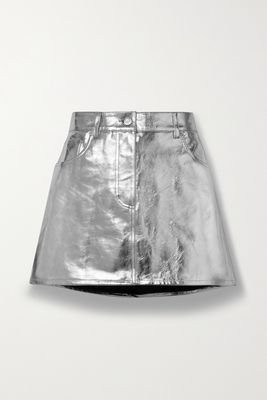 Helmut Lang - Mirror Metallic Crinkled-leather Mini Skirt - Silver