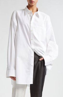 Helmut Lang Oversize Poplin Button-Up Shirt in White/fuchsia