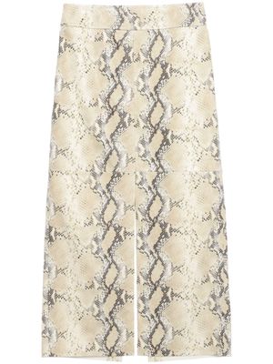 Helmut Lang python-effect leather skirt - Neutrals