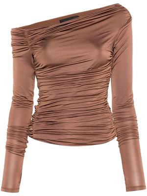 Helmut Lang ruched off-shoulder top - Brown