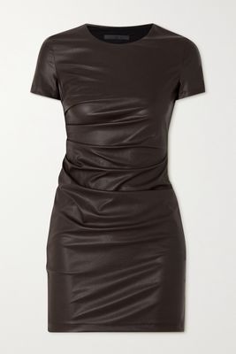 Helmut Lang - Ruched Recycled Faux Leather Mini Dress - Burgundy