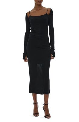 Helmut Lang Scala Square Neck Long Sleeve Dress in Basalt Black