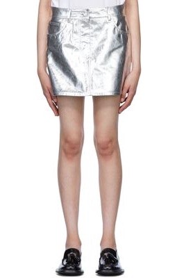 Helmut Lang Silver Leather Miniskirt
