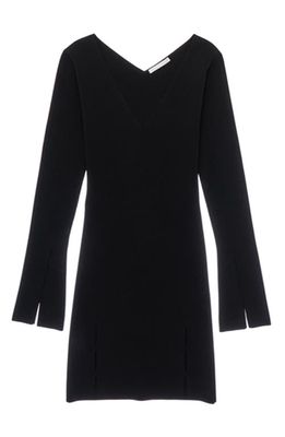 Helmut Lang Slit Long Sleeve Sweater Dress in Black/Black