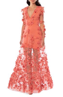HELSI Blair Floral Appliqué Long Sleeve Gown in Coral