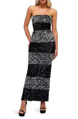 HELSI Caroline Colorblock Strapless Sequin Gown in Black/Silver