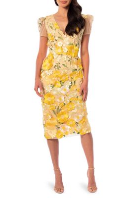 HELSI Carrie Flower Appliqué Sheath Dress in Yellow Floral