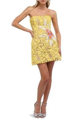 HELSI Elena Floral Lace Strapless Minidress in Canary Yellow