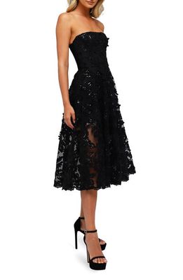 HELSI Florence Sequin Floral Strapless Midi Dress in Black