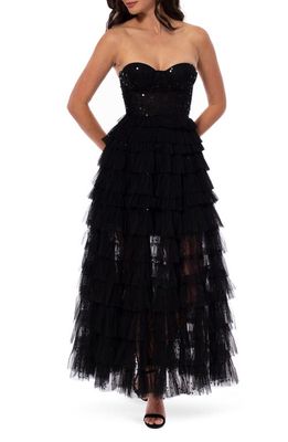 HELSI Frankie Strapless Sequin Ruffle Gown in Black