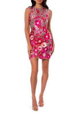 HELSI Miranda 3D Embroidered Sleeveless Sequin Dress in Fuchsia Floral