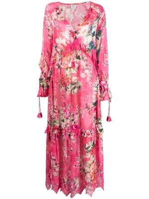 Hemant And Nandita Tula floral-print tiered dress - Pink