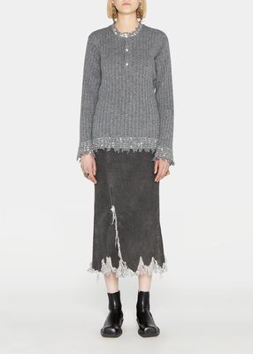 Henley Raw-Edge Wool Sweater