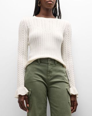 Henrietta Cable-Knit Flare-Sleeve Top