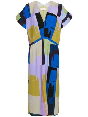 Henrik Vibskov Transit abstract-print plissé midi dress - Blue