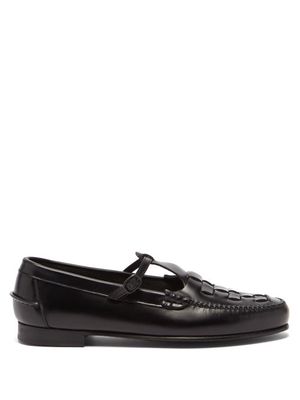 Hereu - Maqueda Woven-leather T-strap Loafers - Womens - Black