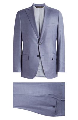 Heritage Gold Blue Sharkskin Wool Suit