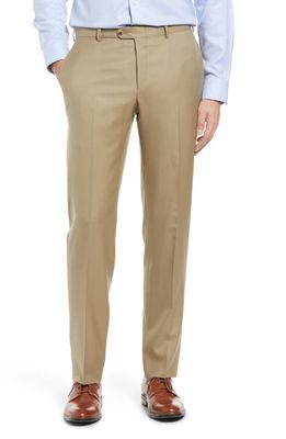 Heritage Gold Hickey Freeman B Series Honeyway Flat Front Wool Dress Pants in Tan