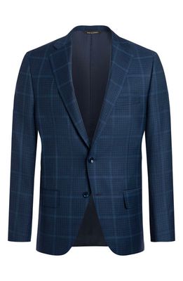 Heritage Gold Navy Overcheck Wool & Silk Sport Coat in Blue 