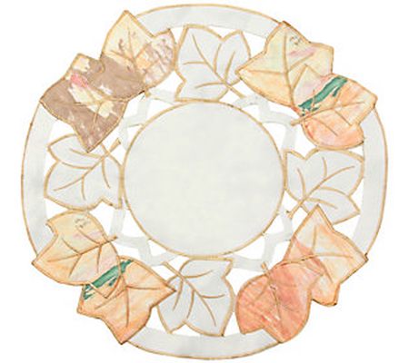 Heritage Lace Embroidered Fall Leaf Round Thank sgiving Doily
